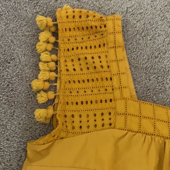 J. Crew Mustard Pom-Pom Fringe Top Sz 14 - Picture 3 of 8